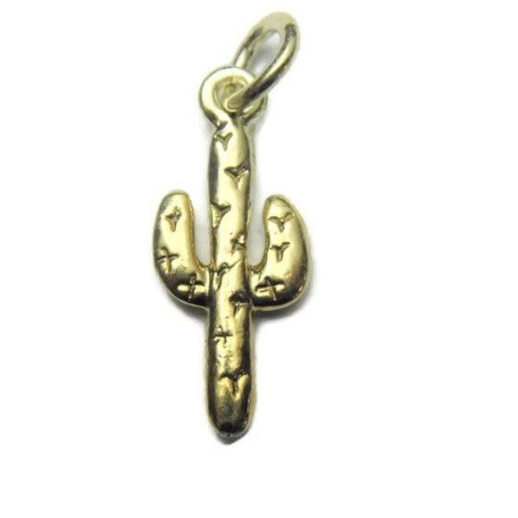 2D Cactus Charm Pendant 14k Yellow Gold